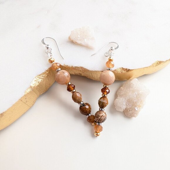 Sterling Silver Autumn Gemstone Handmade Drop Earrings - Picture 5 of 10